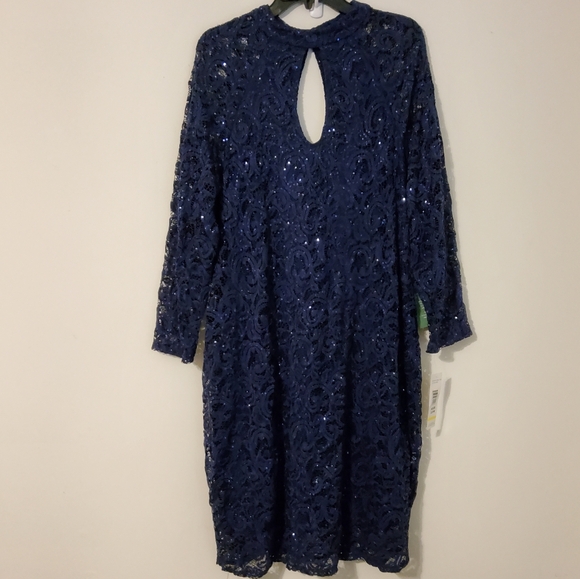 Blue Sage Stretch Navy Blue Embroidered Lace Sequins Keyhole Neckline Size 22W - Picture 1 of 10